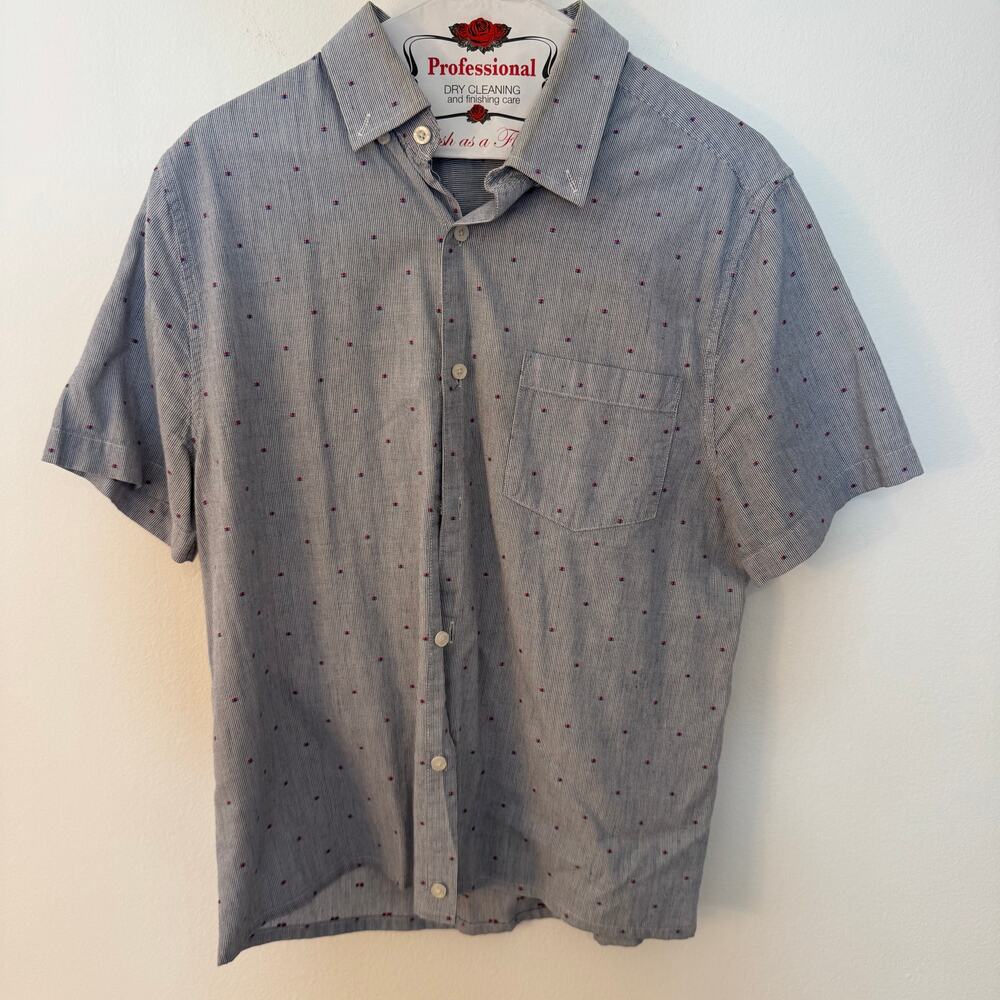 Five Four Mens Medium Blue Dot Print Button Up Shirt Short Sleeve Casual M